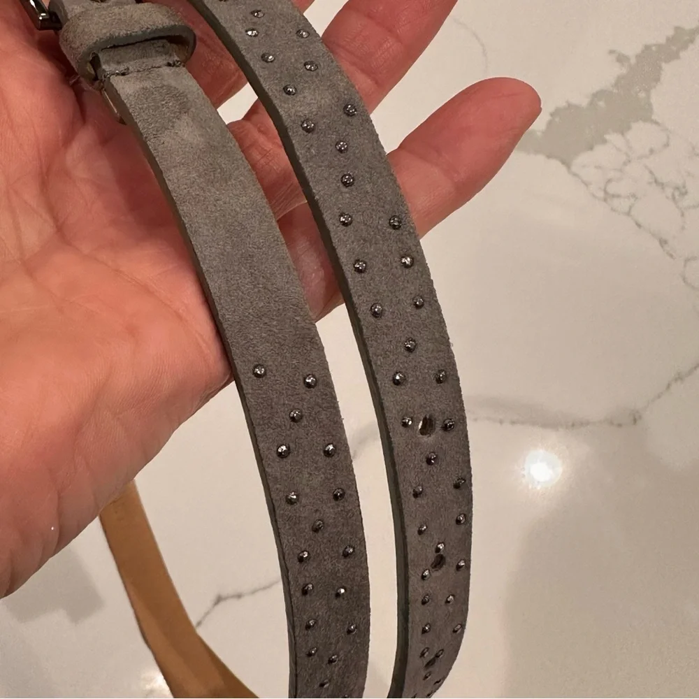 J. Crew Gray Suede Leather Sparkle Belt Womens S Studded Y2K 90s Thin Rivets - Picture 6 of 14